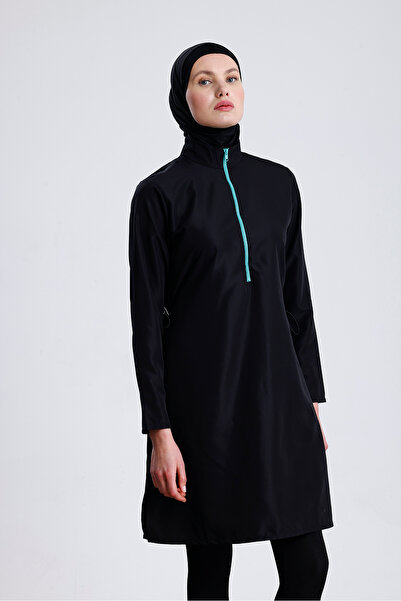 medipek Parşaüt Kumaş Fermuarlı Tesettür Mayo Desenli Likralı Pantolonlu Su İticili