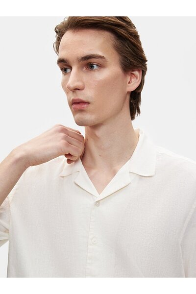 Ltb Cămașă albă cu mânecă scurtă, relaxată, cu formă de box