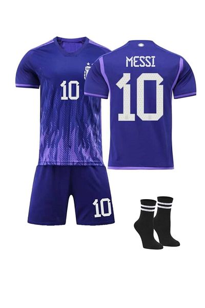 Atlas Global Argentina 2022 World Cup Lionel Messi Away Kids Kit Jersey Shorts Socks