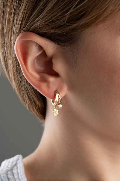 Silvano Jewelry 925 Ayar Gümüş Çift Çiçek Taşlı Küpe