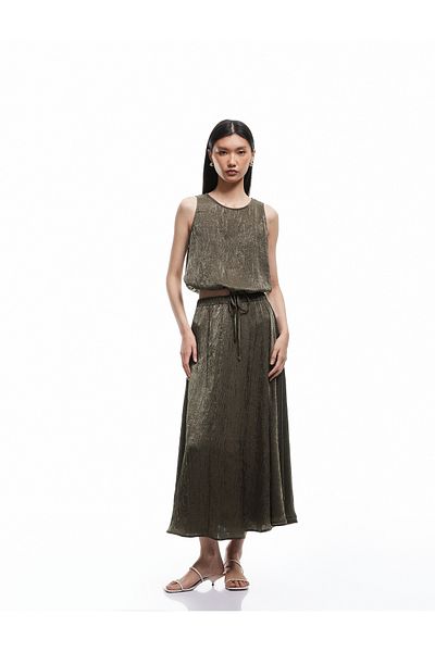 Koton Metallic Printed Textured Flared Long Skirt