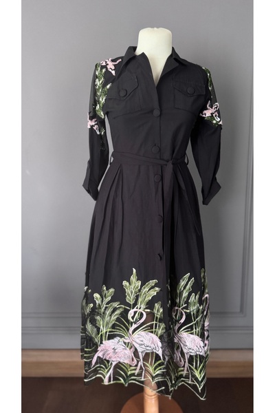 Kübra Tekin Siyah Boncuk İşlemeli Tasarım Elbise