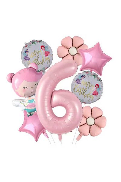 DÜVENCİ TİCARET Fairy Girl Birthday Age Balloon Set with Foil Balloons