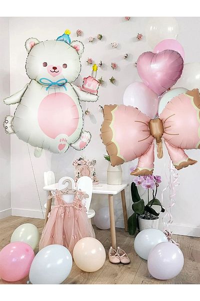 DÜVENCİ TİCARET Bow and Cute Bear Birthday Balloon Set