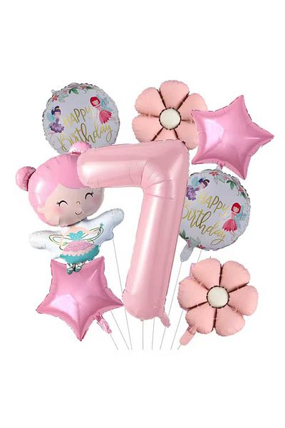 DÜVENCİ TİCARET Fairy Girl Birthday Age Balloon Set with Foil Balloons