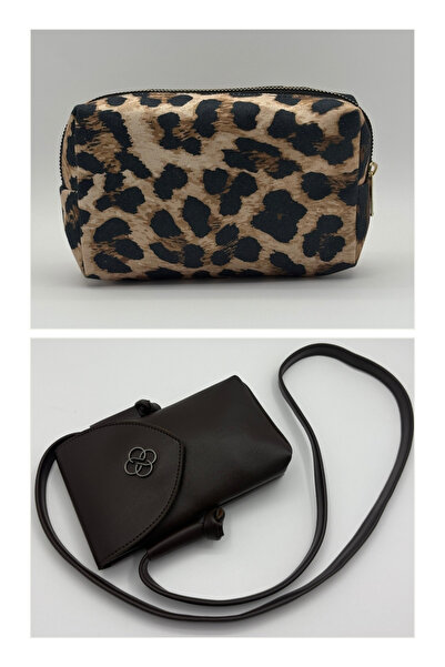 Bersia طقم نسائي مكون من حقيبتين للهاتف بغطاء مغناطيسي وحقيبة مكياج بسحاب ليو...