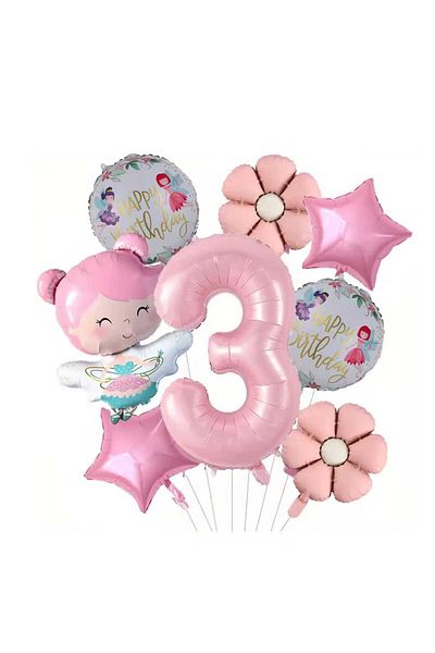DÜVENCİ TİCARET Fairy Girl Birthday Age Balloon Set with Foil Balloons