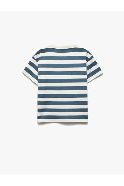 Koton Printed Cotton Short Sleeve Striped T-Shirt