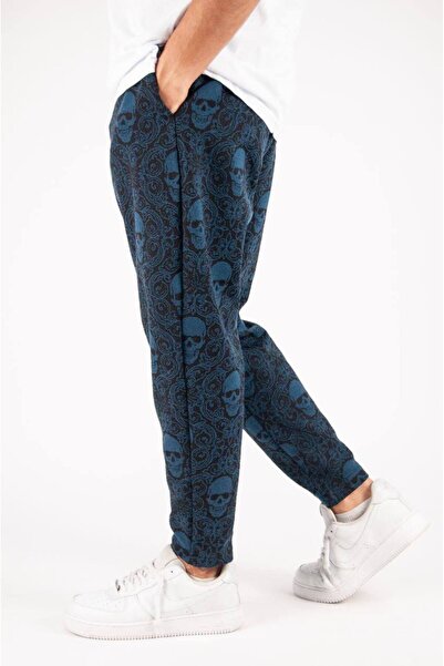 SUPERBLUE Men's Elastic Patterned Sports Blue Baguette Trousers