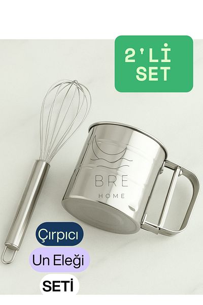 BRE HOME Stainless Steel Flour Sieve & Whisk Set |   2-Piece Kitchen Helper |   Practical, Durable, Stylish Design