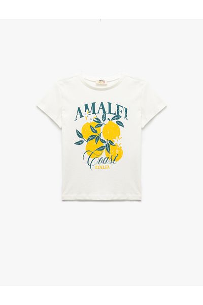 Koton Crew Neck Print Detailed Short Sleeve Cotton T-Shirt