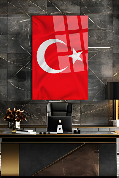 TAULART KIRMIZI DİKEY TÜRK BAYRAĞI TABLOSU 4MM KIRILMAZ CAM TABLO EV İŞ YERİ OFİS HEDİYESİ