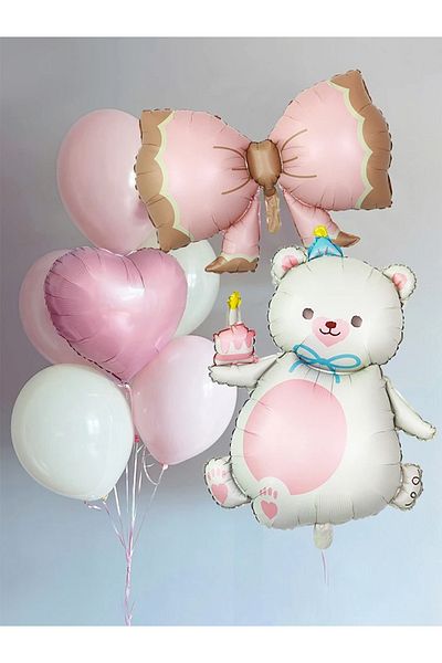 DÜVENCİ TİCARET Bow and Cute Bear Birthday Balloon Set