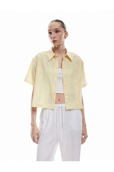 Koton Buttoned Classic Collar Crop Short Sleeve Shirt