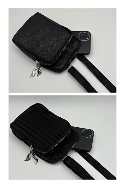 Bersia مجموعة نسائية مكونة من حقيبتين للهاتف بسحاب ومقصورتين باللون الأسود - ...