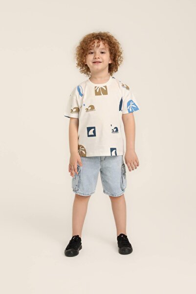 Marka Sensin Kids Jack Lions Erkek Çocuk Palmiye Baskılı Tişört Kargo Cepli Ö...