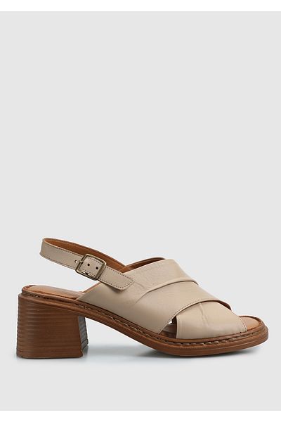 Eclipse Beige Leather Women's Heeled Sandals