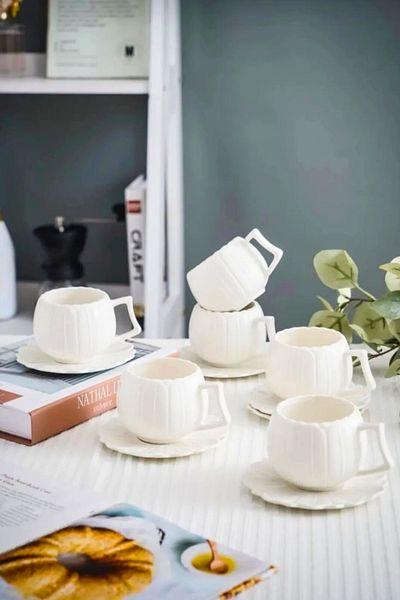 Woodcept 6 Personality Handmade Luxury Daisy Ceramic Coffee Cup Set 90 ml 12 Pieces