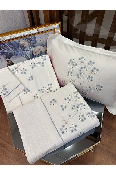 incisecrethome Embroidered Cotton Satin Double Pique and Duvet Cover Set 7 Pieces,,,