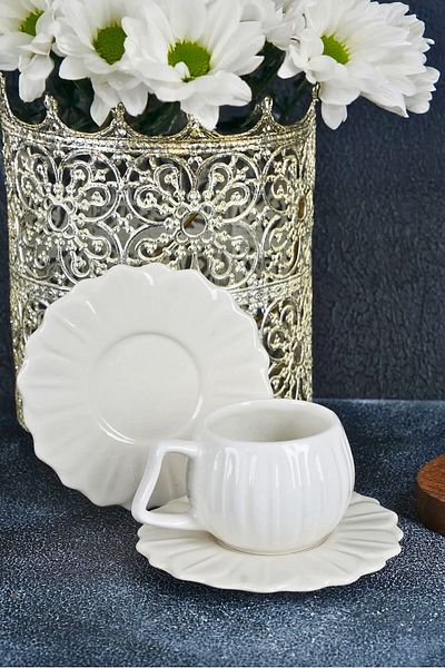 Woodcept Single Handmade Luxury Daisy Ceramic Coffee Cup Set 90 ml 2 Pieces