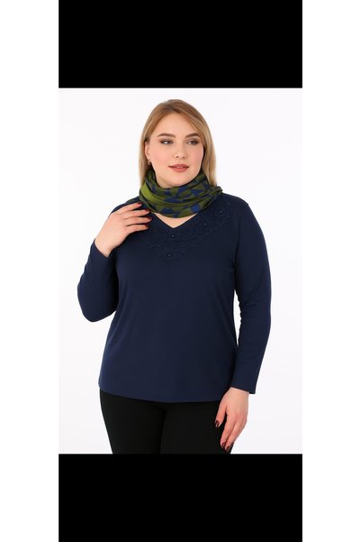 ÖZNUR GÖZÜBEK Navy Blue Lace Laced Women's Blouse - Mother's Claw