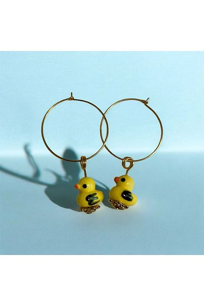not cool. Ceramic Duck Detailed Stainless Steel Hoop Earrings