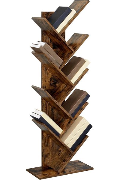 Generic 9-Tier Tree Bookshelf Space-Saving Corner Bookcase for Home or Office 130x40x20cm Brown