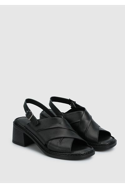 Eclipse Black Leather Women's Heeled Sandals