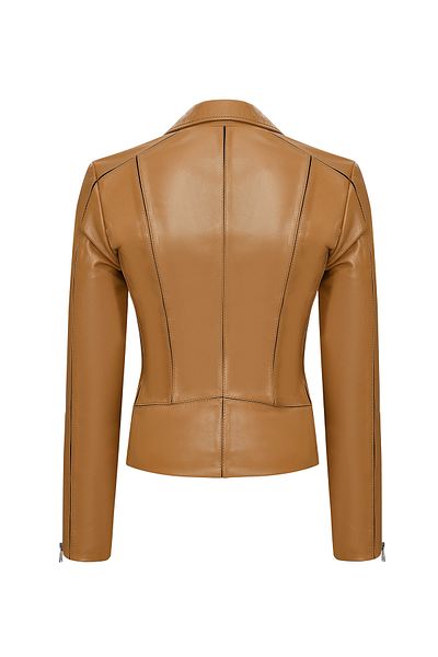 Derimod Bella Women's Camel Biker Short Leather Jacket 25Sgd5106U4