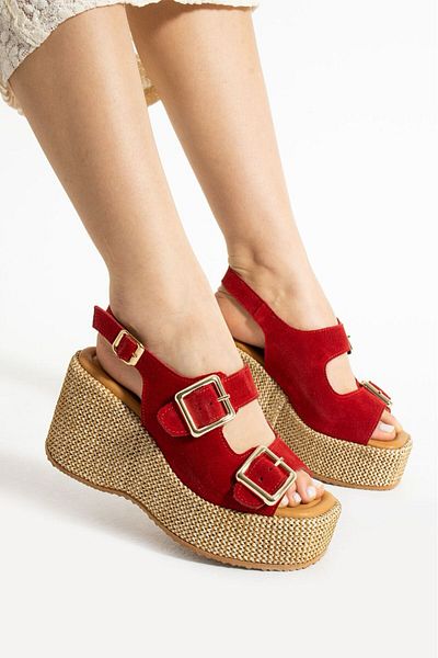 CICIKIZ Suede Leather Wedge Sole Buckle Women's Summer Sandals