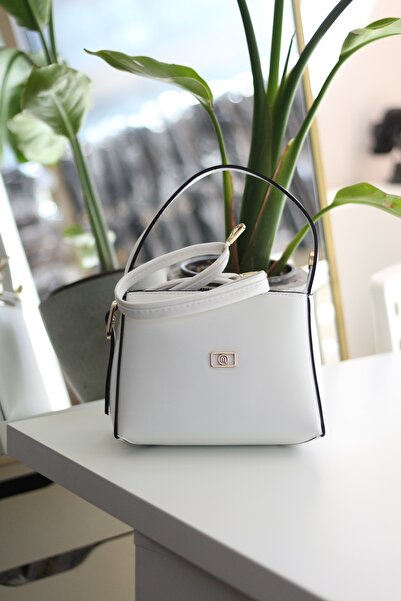 Moom Bag Geantă de umăr de mână cu mâner texturat alb pentru femei