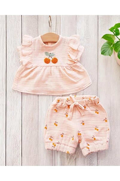 ALTINTAŞ BABY Pompom Cherry Muslin Shorts Set