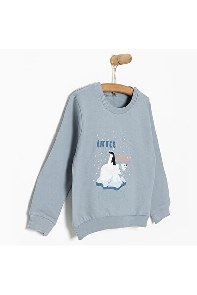 ebebek Hello Baby HelloBaby Basic Az Şardonlu Kutup Ayısı Desenli Sweatshirt Erkek Bebek