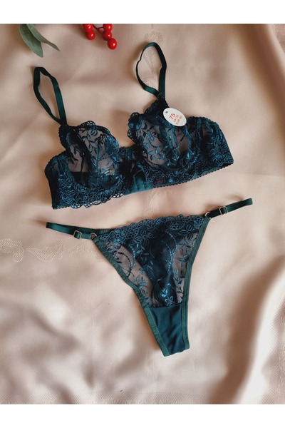 Demirsa Boutique Emerald Green Lace Bralet Set (Bra&Tanga)