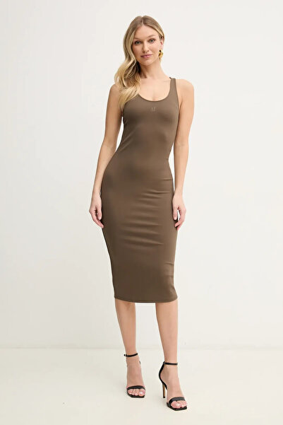 Armani Exchange Kadın Dar Kalıp Yuvarlak Açık Yaka Askılı Midi Boy Yeşil Elbi...