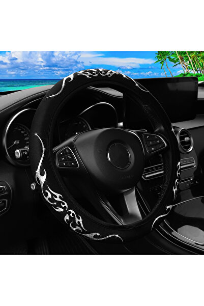 Choice غطاء عجلة قيادة سيارة من القماش الطوطم اللامع باللون الفضي الوردي بدون...