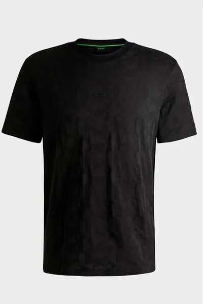 BOSS Erkek Rahat Kesim Yuvarlak Yakalı Desenli Göğüste Logo Kabartmalı Kısa K...