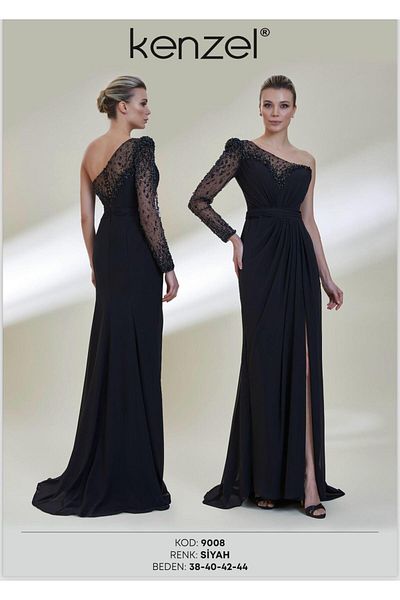 perfectmegastore Kenzel One Shoulder Stone Detailed Evening Dress-9008
