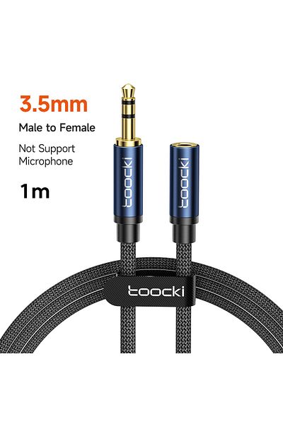 Choice كابل Toocki Aux ثلاثي الأقسام بطول 1 متر، أزرق، من 3.5 مم، ذكر إلى أنثى، سلك تمديد صوت ذكر مع مكبر صوت