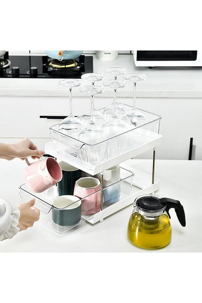 COOYA 2-Tier Makeup Organizer,with Sliding Drawers,for Bathroom,Kitchen,Office,33x23x26cm