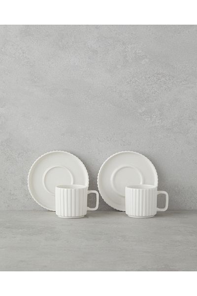 English Home Lunara Porcelain 4 Piece Coffee Cup Set for 2 People 90 ml White