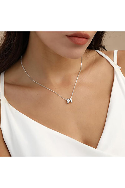 Atolyezone M Harfi Tasarım 925 Ayar Gümüş Kaplama Harfli Kolye Isimli Kişiye ...