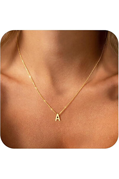 Atolyezone A Harfi Tasarım 18k Altın Kaplama Harfli Kolye Isimli Kişiye Özel Kolye Hediye Paketli Kutulu