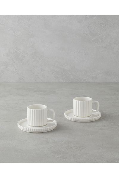 English Home Lunara Porcelain 4 Piece Coffee Cup Set for 2 People 90 ml White