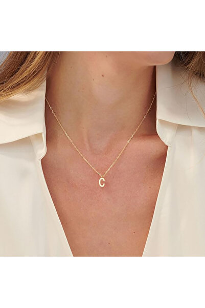 Atolyezone C Harfi Mini 18k Altın Kaplama Harfli Kolye Isimli Kişiye Özel Kolye Hediye Paketli Kutulu