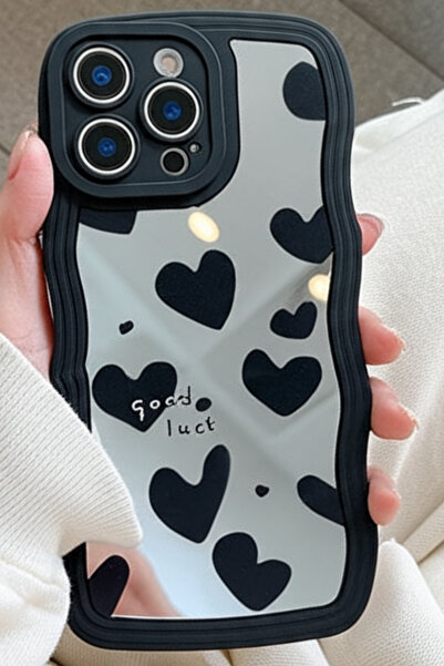 Fibaks Case for Apple iPhone 13 Pro Max Mirror Heart Pattern Soft Edge Camera Protection Silicone Cover