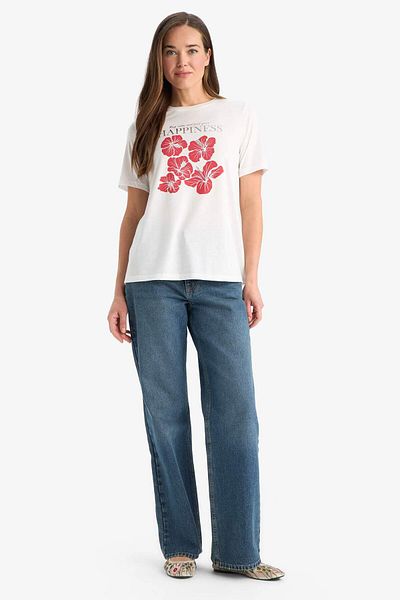 DeFacto Regular Fit Crew Neck Printed Short Sleeve T-Shirt F4846Ax25Sm