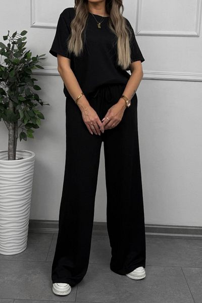 ruNadeS Women's Short Sleeve Flared Leg Suit