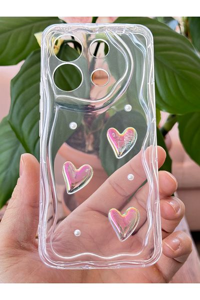 Fibaks حافظة هاتف Xiaomi Redmi Note 13 Pro 5G بتصميم ثلاثي الأبعاد على شكل قلب ولؤلؤ وغطاء من السيليكون لحماية الكاميرا