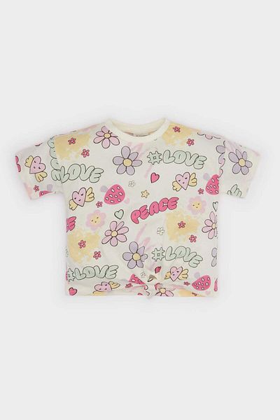 DeFacto Baby Girl Crew Neck Patterned Short Sleeve T-Shirt E4792A525Sm